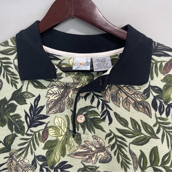 Ocean Pacific Sport Polo Shirt. Green Leaf Print Men’s M. Cotton. - Picture 5 of 8